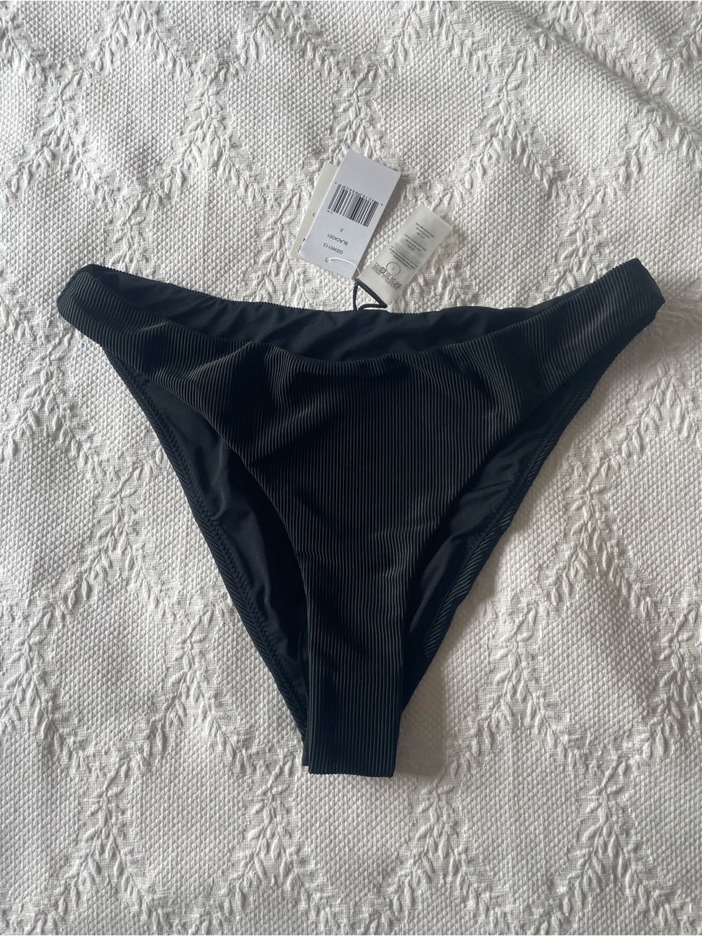Good American Black Always Fits Ribbed High-Cut Bikini Bottoms Size L | NWT